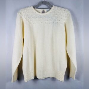 Robert Scott Pearled Sweater Lambswool Angora Beaded Ivory Holiday VTG Elegant L